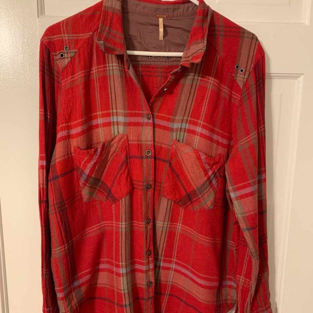 Free People Red Plaid Shirt